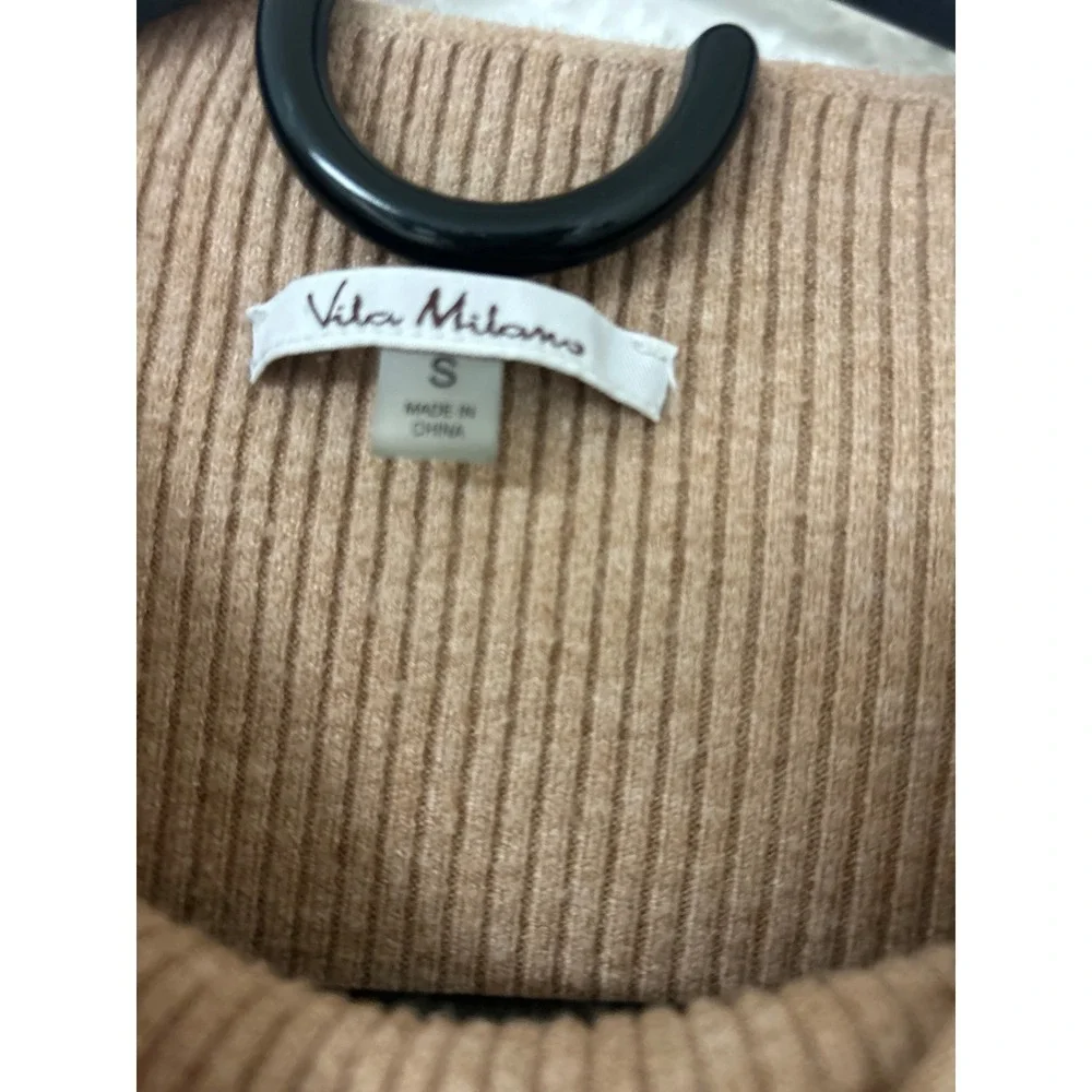 Vila Milano Tan Ribbed Mock Neck Sweater Vest Sleeveless Knit Top Small